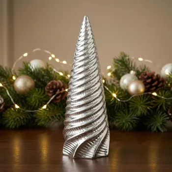 Vánoční dekorace Vánoční ozdoba stromek porcelánový ALTOM DESIGN 14 cm stříbrný