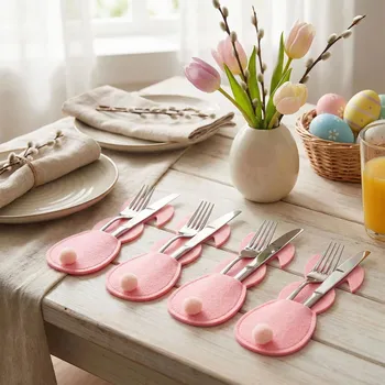 Velikonoční dekorace Filcové pouzdro na velikonoční příbory ALTOM DESIGN ZAJÍČEK růžové 4 ks