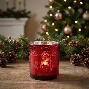 Svícen Vánoční skleněný svícen ALTOM DESIGN KARUZELA červený 8 cm