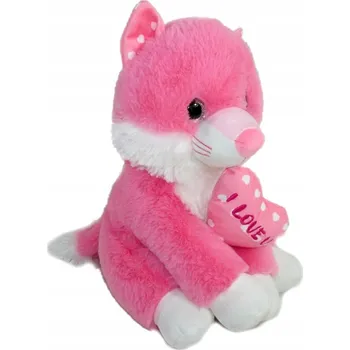 plyšák PLYŠÁK KOČKA RŮŽOVÁ SE SRDCEM V TLAMIČCE 26 CM VALENTÝN