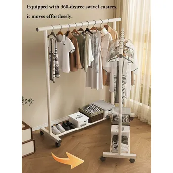 Věšák STOJANOVÝ VĚŠÁK NA OBLEČENÍ NA KOLEČKÁCH 143x40x120cm KRÉMOVÝ BÉŽOVÝ