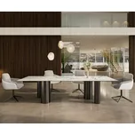 DELIFE Jídelní stůl Edge 300x100 keramika Calacatta Luxe bílá-zlatá-šedá pilíř nerezová ocel grafit