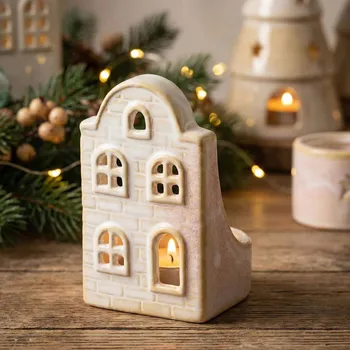 Svícen Porcelánový vánoční svícen na čajovou svíčku ALTOM DESIGN DOMEK 9 cm bílý