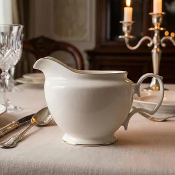 Omáčník Porcelánová omáčník MARIAPAULA KLASYKA ECRU ZŁOTÁ LINIE 400 ml krémová