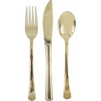 Příbor Plastové příbory Zlaté vidličky Nůž Lžíce 18ks
