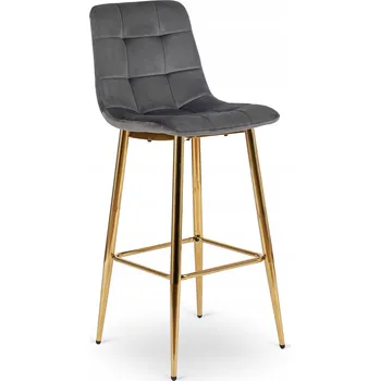 Barová židle Barová Židle s opěrkou do jídelny Glamour Velur Popelavá Zlatá ARIEL