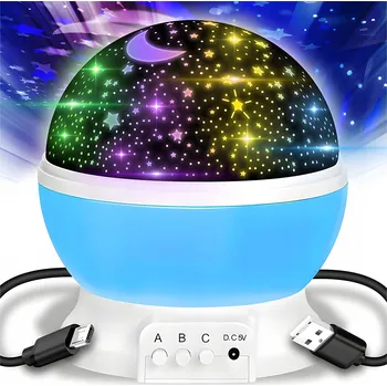 Noční světlo TG56632-2 NOČNÍ LAMPA PROJEKTOR NOČNÍ OBLOHY OTOČNÝ 360 STUPŇŮ MODRÝ