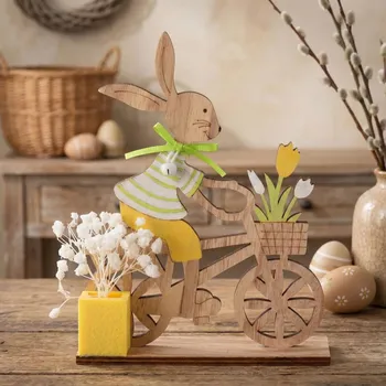 Velikonoční dekorace Velikonoční dřevěná ozdoba Pan Zajíc na kole ALTOM DESIGN 17 cm žlutá