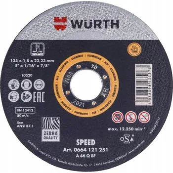 Řezný kotouč Řezný kotouč WURTH SPEED 125x1,5x22,23 mm na hliník