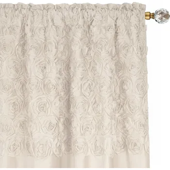 Obraz Závěs 130x270 Smetanová VELUR RŮŽE 3D Salon Ložnice páska