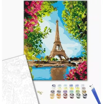 Obraz Malování podle čísel BRUSHME 40x50 cm Květinový výhled na Eiffelovu věž 1 Ks