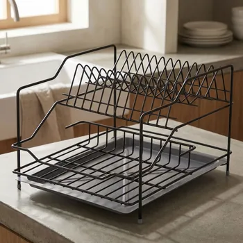 Organizace kuchyně Dvoupodlažní odkapávač na nádobí s táckem METPOL 30 × 37,5 cm černý