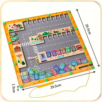 Dřevěná hračka Magnetická abeceda labyrint Montessori tabule dřevěná hra parkoviště XL