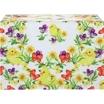 ubrus Velikonoční běhoun na stůl 40x85 Jarní Kuřátka Květiny