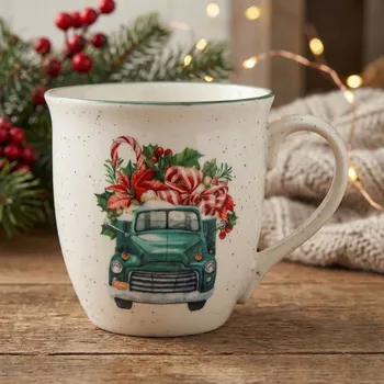 Vánoční porcelánový hrnek ALTOM DESIGN ZELENÉ AUTO 630 ml