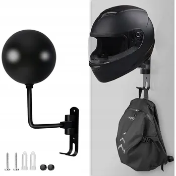 Věšák OTOČNÝ DRŽÁK VĚŠÁK NA PŘILBU MOTOCYKLOVOU CYKLISTICKOU ČERNÝ KULOVÝ