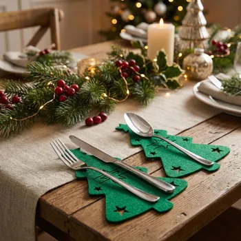 Vánoční dekorace Filcové pouzdro na příbory vánoční stromeček ALTOM DESIGN zelené 4 ks