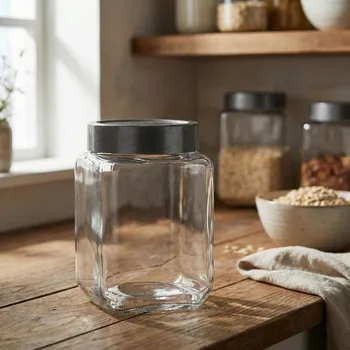 Dóza na potraviny Skleněná dóza na sypké produkty čtvercová ALTOM DESIGN 700 ml taupe