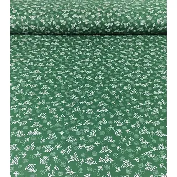 Bavlněná látka mechové kvítky na zelené plátno 142 cm | RTex