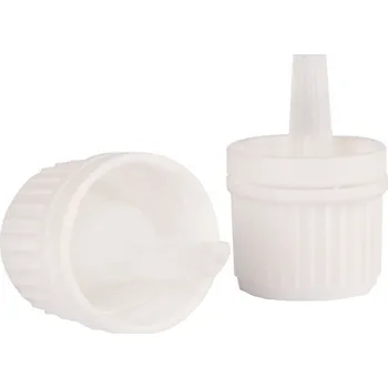 Bílý PP uzávěr 18 mm s prodlouženým vertikálním kapátkem a garančním kroužkem Počet kusů v balení: 1