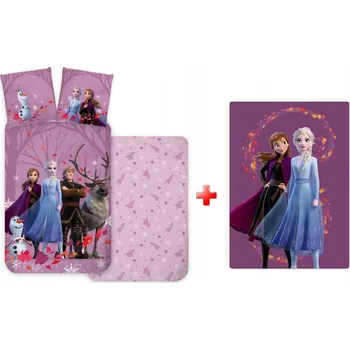 Prostěradlo Dětská a předškolní sada ložního prádla a fleecové deky Disney Ledové království Purple Wind