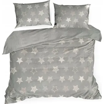 Povlečení SADA POVLEČENÍ POVLEČENÍ ZIMNÍ TEPLÉ FLEECOVÉ 220x200 ŠEDÉ HVĚZDIČKY