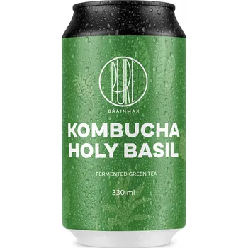 Limonáda BrainMax Pure® Kombucha Holy Basil, Kombucha, bazalka, 330 ml Fermentovaný nápoj ze zeleného čaje