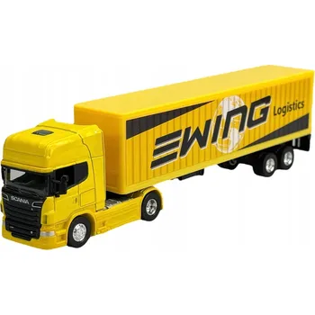 autíčko WELLY SCANIA V8 R730 ŽLUTÁ + PŘÍVĚS 1:64 NÁKLADNÍ AUTO TIR NOVÝ MODEL 68022