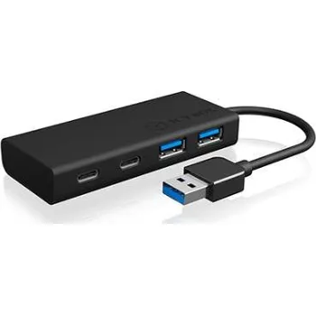 USB hub ICY BOX 60493 USB Hub 4 porty USB-A USB&nbsp;3.0 5 GBit/s lze ovládat prostřednictvím PC černá IB-HUB1426-U3, USB 3.2 Gen 1 Hub Type-A zu 2x Type-C® u. 2x Type-A