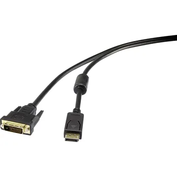 Audio kabel Renkforce DisplayPort / DVI kabelový adaptér Konektor DisplayPort, DVI-D 24 plus 1pol. Zástrčka 1.00 m černá RF-3301142 lze šroubovat, pozlacené kontakty, s