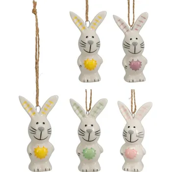 Velikonoční dekorace Závěs porcelán 42x32mm zajíčci mix, barevná