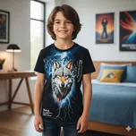 Chlapecké tričko krátký rukáv Kugo DC9410 černé (Dětské tričko pro kluky s vlkem)