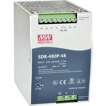 spínaný zdroj MEAN WELL SDR-480P-48 síťový zdroj na DIN lištu 48 V/DC 10 A 480 W Počet výstupů:1 x Obsah 1 ks