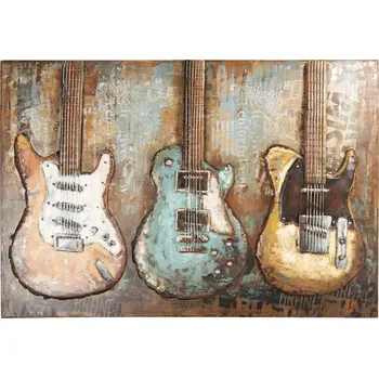Obraz Nástěnný kovový obraz Kytary - 120*5*80 cm