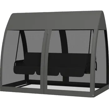 Zahradní houpačka Třímístná zahradní houpačka se stříškou a moskytiérou | šedá