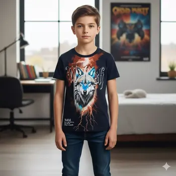 Chlapecké tričko krátký rukáv Kugo DC9410 tmavě modré (Dětské tričko pro kluky s vlkem)