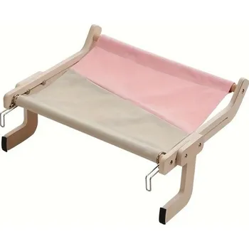 Pelíšek pro psa Závěsná houpací síť pro kočky 47 x 38 x 21 cm Dřevěný rám Nastavitelná výška Pohodlné závěsné lůžko na topení nebo stěnu růžová