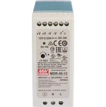 spínaný zdroj MEAN WELL Spínaný Napájecí zdroj na lištu DIN, počet výstupů: 1, výstup: 12V dc, 3.33A, vstupní: 85 → 264V ac,40W