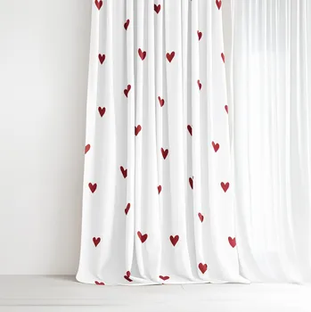Závěs Bavlněný závěs - Červená srdíčka na bílém 140x150 cm