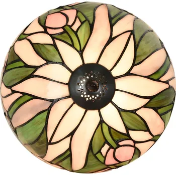 Lampička Zeleno-růžová stolní Tiffany lampa s tulipány Tulipé - Ø 27*40 cm E14/max 1*40W