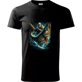 Pánské tričko Rybář a obří ryba - Triko extra velké (5-8XL) - 7XL ( Černá )