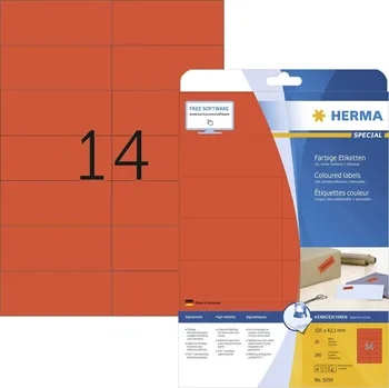 Papír pro tiskárny Herma 5059 105 x 42.3 mm papír červená 280 ks trvalé univerzální etikety inkoust, laser, kopie 20 listů A4