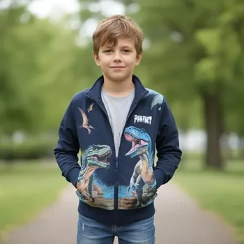 Chlapecká mikina Chlapecká mikina Kugo ZM8850 tmavě modrá s dinosaury