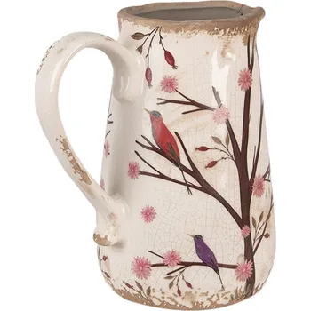 Béžový keramický džbán s květy a ptáčky Birdie M - 16*12*18 cm