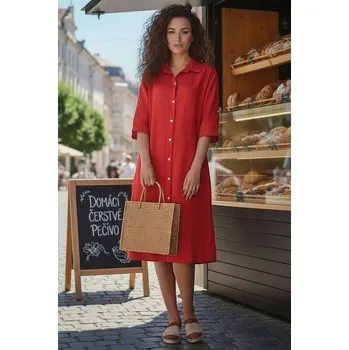 Dámské šaty TopMode Lněné propínací midi šaty 1168396