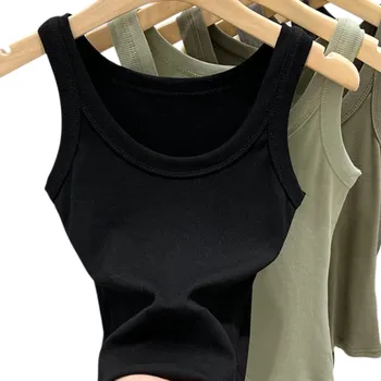 Dámské tílko Výstřih do O Široká ramínka Jednobarevné bavlněné tílko z přírodní bavlny pro pohodlné každodenní nošení černá L