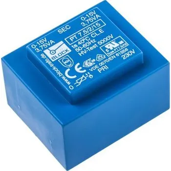 Transformátor Block Transformátor PCB, sekundární napětí: 15 V ac, počet výstupů: 2 Průchozí otvor 65 procent 7.5 VA
