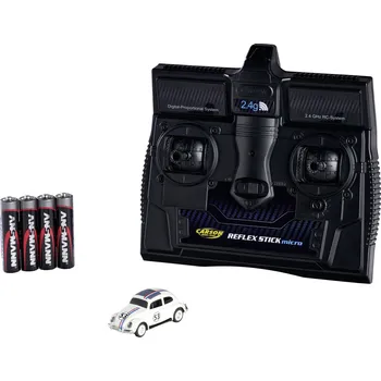 RC model auta Carson Modellsport 500504153 VW Beetle Rallye 1:87 RC model auta elektrický silniční model vč. akumulátorů, nabíječky a baterie ovladače