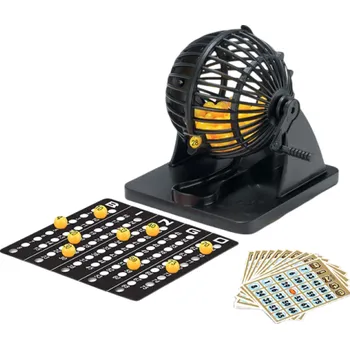Bingo loterijní stroj 11 x 12 cm Kulatá klec Stolní rodinná hra s kartičkami a 5 náhradními kuličkami