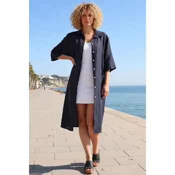 Dámské šaty TopMode Lněné propínací midi šaty 1168401